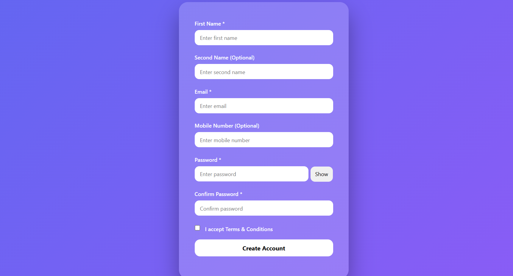 Signup Page project screenshot